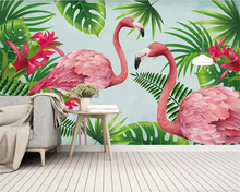 Fondo de pared personalizado beibehang con diseño de flamenco, hojas tropicales, Fondo para jardín de infancia, pared 3d 2024 - compra barato