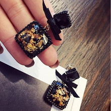 2022 Hot Fashion Black Square Bow Earrings Korean Wild Geometric Stud Earrings For Women Party Jewelry Pendientes Brincos 2024 - buy cheap