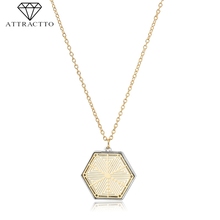 ATTRACTTO Long Gold Color Hexagonal Necklaces&Pendants For Women Chain Necklace Charm Crystal Jewelry Necklace Female SNE190005 2024 - buy cheap