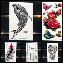Одноразовая Временная тату-наклейка, черная Менди хна, рыба, дельфин, Кит, тату для тела, ног, искусство, водонепроницаемые тату-наклейки на руку PH34 2024 - купить недорого