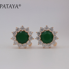 PATAYA Sunlight Big Drop Earrings 585 Rose Gold Green Round Natural Cubic Zirconia Earrings Luxurious Jewelry Vintage Earrings 2024 - buy cheap