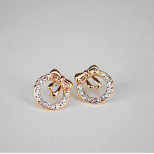 Korean Fashion Chic Compact Flash Crystal Bow Earrings Small Jewelry Wholesale Fashion Earrings Fashion Crystal Earrings Hot 2024 - buy cheap