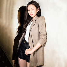 2019 Spring Casual Womens Blazer Casual Long Sleeve Plaid Suit Loose Jacket Blazer Retro Clothes 2024 - buy cheap