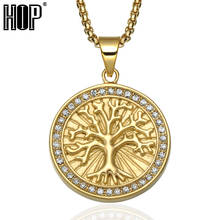 HIP Hop Gold Color Stainless Steel Tree of Life Wisdom Tree Pendants Necklaces for Men Jewelry 2024 - buy cheap