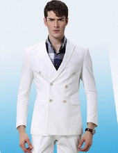 Double-Breasted Groomsmen Peak Lapel Groom Tuxedos White Mens Suits Wedding Best Man (Jacket+Pants+Tie+Hankerchief) B713 2024 - buy cheap