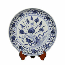 16 inch Lagre Antique Classic Hand Painted Blue and White Decoration Round Ceramic Plate 2024 - buy cheap