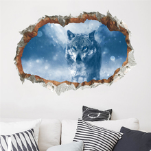 50*70cm 3d effect snow wolf broken wall stickers home decor living room animal landscape wall decals pvc mural art diy wallpaper 2024 - buy cheap