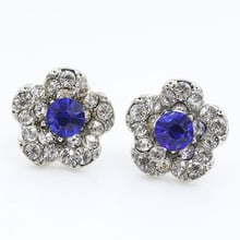 Flower Crystal Stud Earrings For Women Silver Cubic Zirconia Blue Rhinestone Earring Fashion Ear Jewelry Accessories Pendientes 2024 - buy cheap