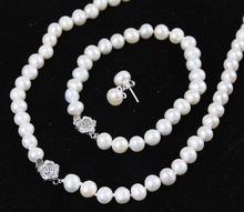 8-9mm White Akoya Cultured Pearl Jewelry Bracelet Necklace Earrings Set 18"7.5" 2024 - buy cheap