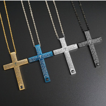 New Stainless Steel Necklace for Men Jesus Crystal Cross Pendant Necklace Gold Color and Blue Male Cross Fashion Jewelry Gift 2024 - buy cheap