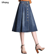 Idopy 2018 Summer Casual Womens Vintage Washed Denim Skirts High Waist Single Breasted Cowgirls A-line Jean Skirts For Women 2024 - buy cheap