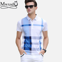 Mwxsd camisa polo masculina de verão, xadrez casual, listrado, slim fit, algodão, polo masculino, respiração macia, para fitness 2024 - compre barato