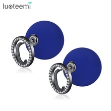 LUOTEEMI-pendientes de perlas de imitación azul y negro para mujer, joyería de fiesta, aretes de piedras de circonia cúbica, bisutería femenina 2024 - compra barato