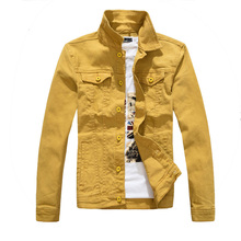 Yellow Men Denim Jacket High Quality Fashion Jeans Jackets Slim Fit Casual Streetwear Vintage Mens Jean Clothing Plus Size M-3XL 2024 - buy cheap