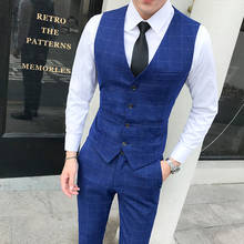 Plaid Men's Vest British Casual Suit Waistcoat Male Single Breasted Vest Man 2018 New Mens Wedding Dress Slim Fit gilet homme 2024 - buy cheap