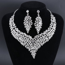 OEOEOS Silver Color Rhinestone Bridal Jewelry Sets Classic Leaves Shaped Crystal Wedding Necklace Sets European Party Jewelry 2024 - buy cheap