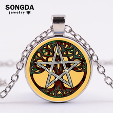 SONGDA Esoteric Pentagram Punk Necklace Vintage Life Tree Pentagram Photo Glass Cabochon Long Chain Handmade Women Men Jewelry 2024 - buy cheap