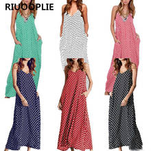 RIUOOPLIE Plus Size Womens Boho Polka Dot Printed Maxi  V Neck Beach Dress With Pocket 2024 - buy cheap