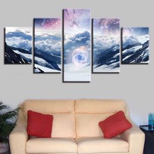 Moderna sala de estar casera decoración cuadros 5 unidades HD impreso nieve montaña paisaje pinturas de la lona cuadros modulares del arte de la pared 2024 - compra barato