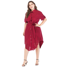 VITIANA-vestido Midi informal de verano para mujer, vestido elegante rojo de manga corta con cinturón, 4XL 5XL talla grande, para oficina y trabajo, 2018 2024 - compra barato