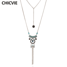Chicvie colares étnicos longos de prata, pingente longo e de borla, colares femininos, joias, conjunto de bijuterias cyber160038 2024 - compre barato