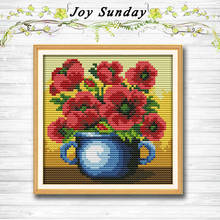 A poppy flower vase decor painting dmc 14CT 11CT counted cross stitch kits embroidery set Needlework Set chinese cross stitch 2024 - buy cheap