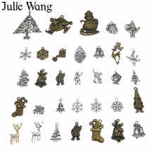 Julie Wang-30 Uds. De aleación de mezcla aleatoria de colores antiguos, Papá Noel, árbol de Navidad, campana, ciervo, copo de nieve, dijes, decoración para fabricación de joyas 2024 - compra barato
