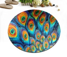 Peacock Feather Pattern Realistic Round Home Living Room Floor Cushion Bedroom Area Rug Bathroom Non-Slip Carpet Office Door Mat 2024 - buy cheap