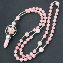 Trendy-beads Unique Silver Plated Natural Rose Pink Quartz Energy Symbol Pendant Strand Chain Necklace 2024 - buy cheap