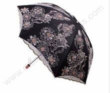 Two fold drag spring Lilywhites embroidery umbrellas 5 times black coating UPF>50+ yarn ladies' princess flower lacing parasol 2024 - buy cheap