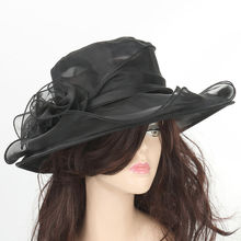 Fasion Women Wedding Formal Church Organza Wide Brim Hat  Fedoras 2024 - buy cheap