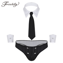 Mens Male Police Detective Lingerie Suit Stripe Bikini G-string Briefs Underwear with Necktie Collar and Bracelets Sexy Costumes 2024 - buy cheap