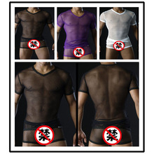 Сексуальная мужская сетчатая Клубная одежда, дышащая мужская футболка с коротким рукавом, нижняя рубашка, Прозрачная майка для геев 2024 - купить недорого