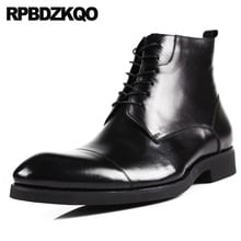 Chunky Sapatos Curto Formal Designer Preto Tornozelo Oxford Amarrar Outono Botas De Vestido Homens Apontado Para Cima Couro Grão Cheio Booties Confortável Moda Topo Alto Calçado Masculino 2024 - compre barato