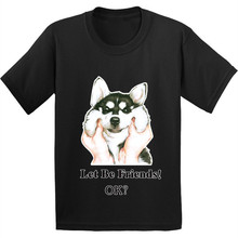 100% Cotton,Husky Dog Let Be Friend Pattern Children T shirt Kids Cute Funny Clothes Boys/Girls Short Sleeve T-shirt,GKT216 2024 - buy cheap