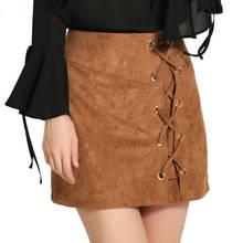 VDOGRIR Khaki Lace-up Autumn Leather Suede Pencil Skirt Winter 2018 Cross High Waist Skirt Zipper Bodycon Short Skirts Women 2024 - buy cheap