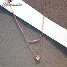 Charmwin Fashion Simple Double Layers Cubic Zircon Necklace Women Geometric Chain Necklaces & Pendants Rose Gold Color Jewelry 2024 - buy cheap
