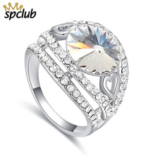 Cristais de design da moda com anéis de swarovski, anel feminino de cristal redondo cor de prata, joia statement para festa 2024 - compre barato