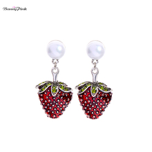 Banny Pink Summer Enamel Strawberry Stud Earrings For Women Lovely Fruit Pendant Post Earrings White Pearl Earrings Girls Gift 2024 - buy cheap