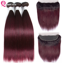 Bruto pacotes de cabelo humano indiano com renda frontal ombré retos com cabelo 1b 99j 4 3 2 pacotes com fechamento frontal 2024 - compre barato