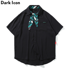 Camisa masculina com gola virada para baixo, camisa escuro, cor sólida, contraste, 2019, verão, camisas de rua, homens, preto, branco 2024 - compre barato