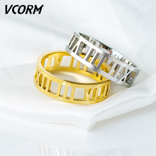 VCORM Fashion Stainless Steel Gold Rings for Women Man Vintage Roman Numerals Hollow Statement Party Ring Women Man 2019 Jewelry 2024 - buy cheap