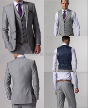 2016 Slim Fit Groom Tuxedos Light Grey Side Slit Best man Suit Wedding Groomsman/Men Suits Bridegroom Jacket+Pants+Tie+Vest 2024 - buy cheap