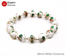 Qingmos-pulsera de moda Cloisonne para mujer, brazalete de cuentas blancas redondas de 10mm, joyería de 7,5 pulgadas, característica China bra125 2024 - compra barato