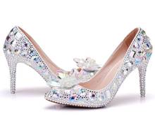 New Bridal Shoes Rhinestone High Heels 9.5CM Cinderella Shoes Women Pumps Pointed toe Woman Elegant Crystal Wedding Shoes Pumps 2024 - buy cheap