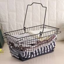 Portable Iron art Storage basket Metal Mesh Grid With Handle Fruits Storage Organizer Holder Home Decoration Sundries Basket 2024 - buy cheap