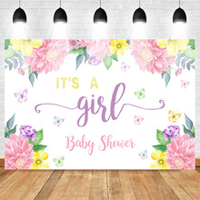 Фон для фотосъемки новорожденных девочек с изображением цветов бабочек на день рождения 2024 - купить недорого
