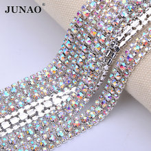 Junao 1 jarda ss8 + ss16 + ss8 cristal ab vidro strass aplique de prata faixa de cristal strass para roupas 2024 - compre barato