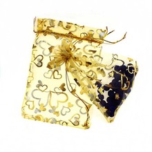 17*23cm 50pcs Gold Gold Heart Gift Bags For Jewelry/wedding/christmas/birthday Yarn Bag With Handles Packaging Organza Bags 2024 - buy cheap