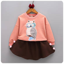 Korean Children's Garment Girl Baby Owl Paillette Sweater T-Shirt  Unlined Upper Garment Short Skirt You 2 Pieces Suit 2024 - buy cheap